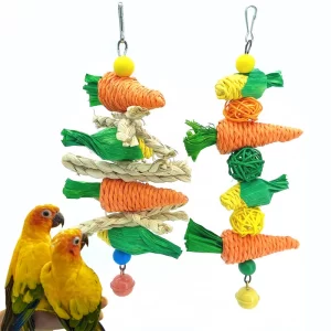 Parrot Chew Toy - Handwoven Carrot Corn Vine Ball for Birds & Small Animals