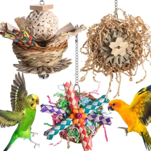 3 Pcs Colorful Bird Chewing Toys - Foraging Shredder for Parrots & Small Birds