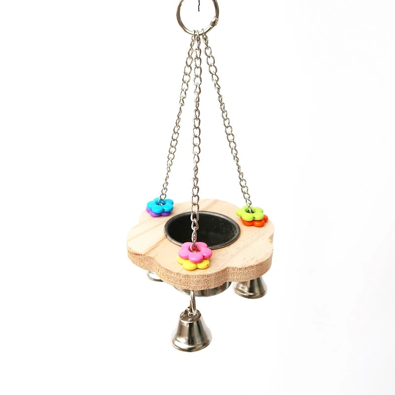 Colorful Parrot Feeding Bowl & Hammock - Food Box, Bell Holder