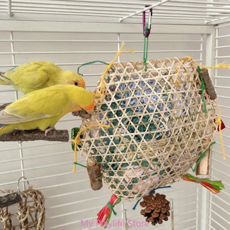 Natural Bamboo & Grass Bird Toy - Exercise & Chew for Medium to Large Parrots