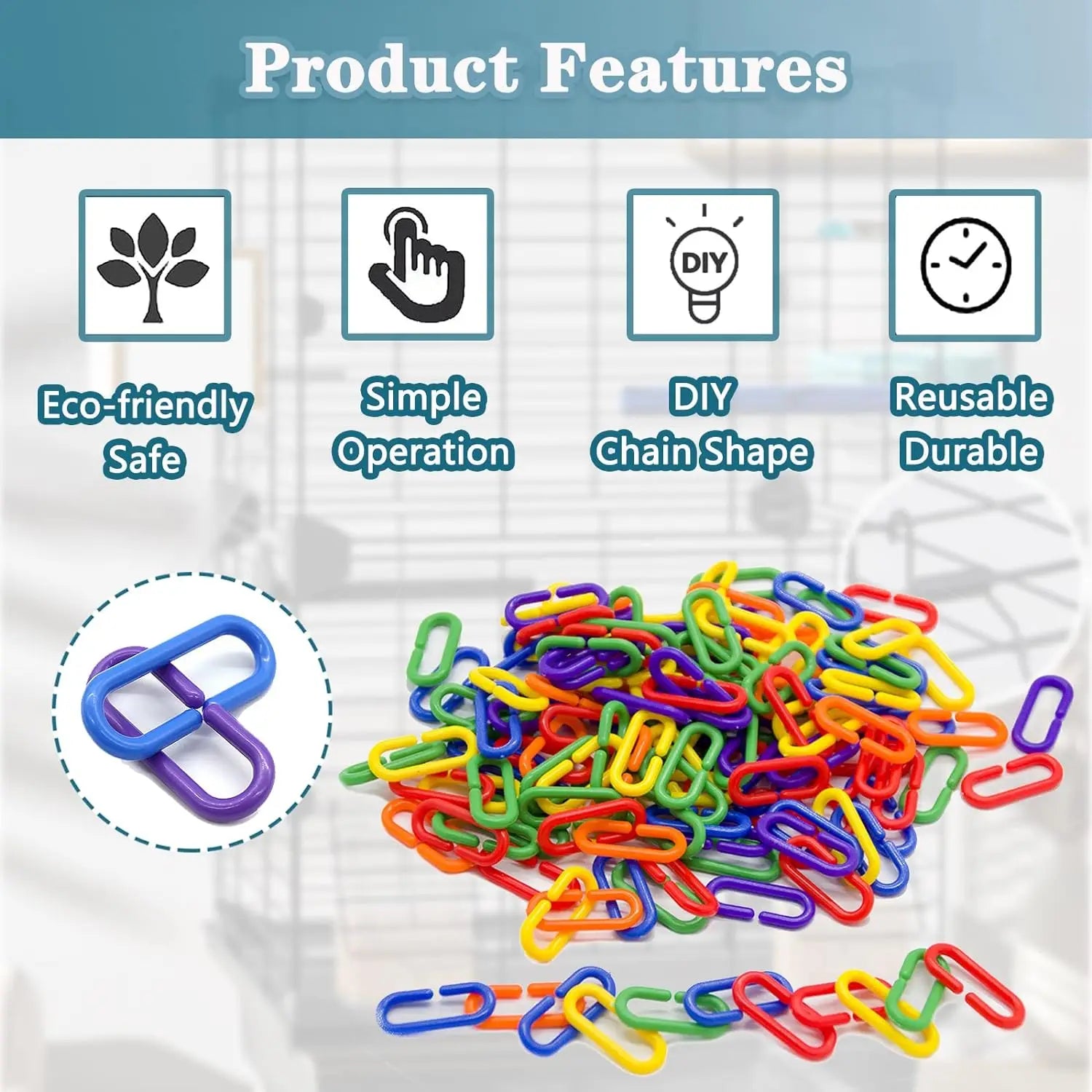 100PCS Rainbow C-Clips - Ideal for Sugar Glider, Rat, Parrot Swing & Climbing Chain Cage Toy