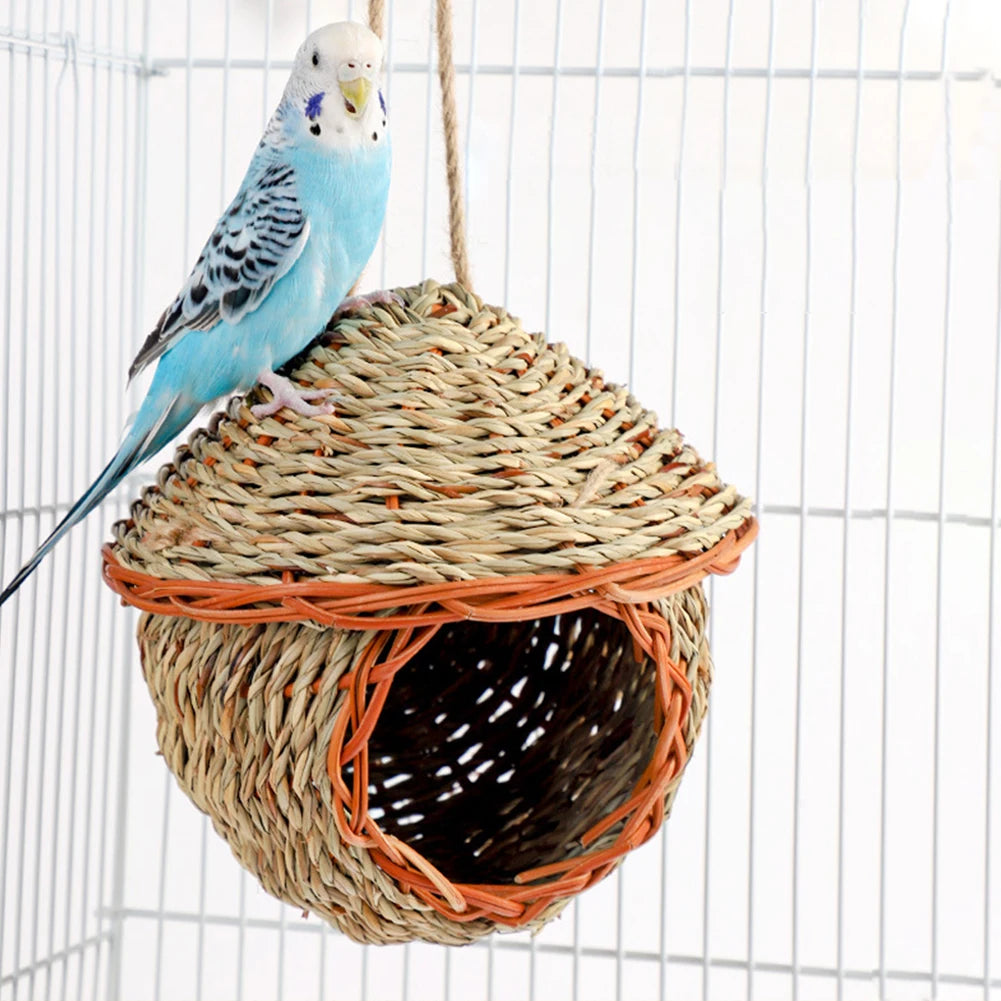 Hand-Woven Grass Bird Nest - Small Parrot & Canary Outdoor Hanging Hut