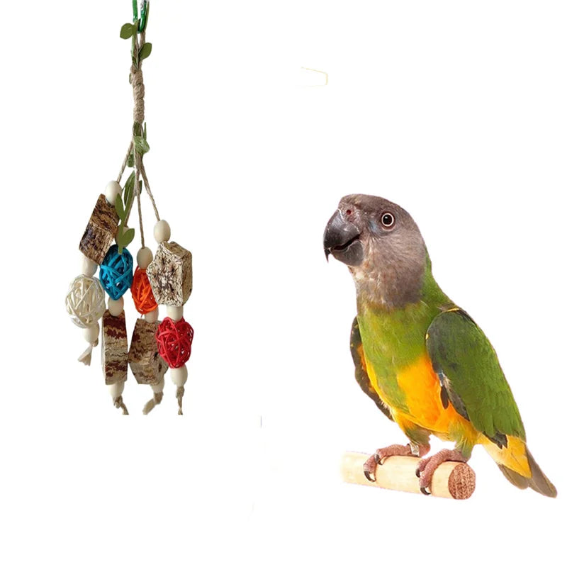 Large Parrot Tearing Toy - Natural Wooden Blocks, Chewing Bird Cage Toy