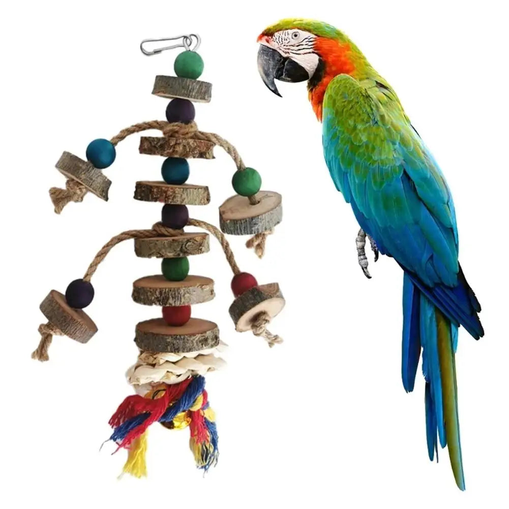 Parrot Chew Toy Blocks - Wooden Beads with Hook for Small to Medium Birds