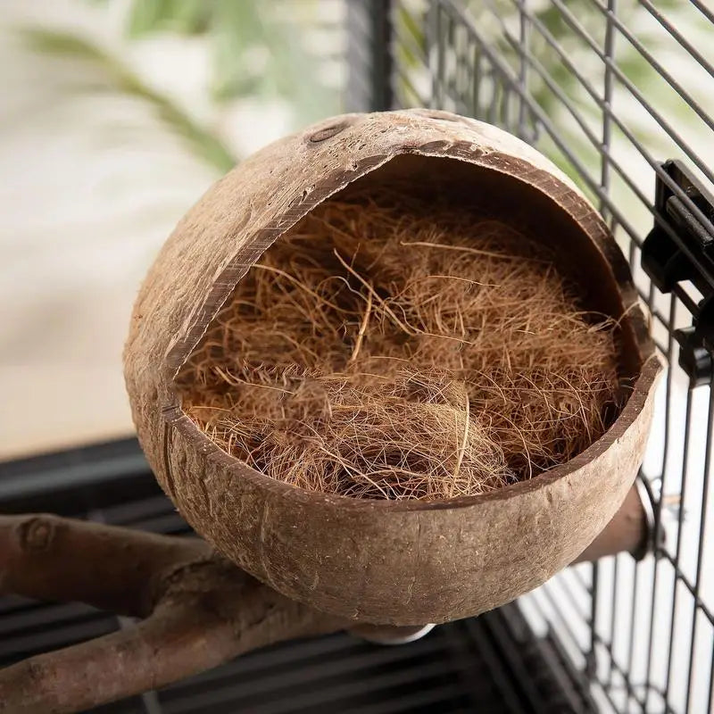 Coconut Shell Bird Nest - Hideaway for Parrot & Parakeet, Comfortable Nest Box