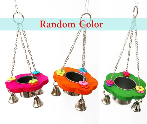 Colorful Parrot Feeding Bowl & Hammock - Food Box, Bell Holder