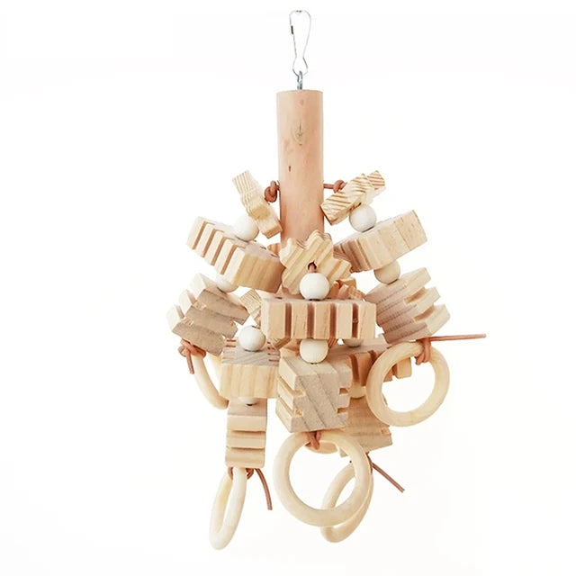 Large Parrot Tearing Toy - Natural Wooden Blocks, Chewing Bird Cage Toy