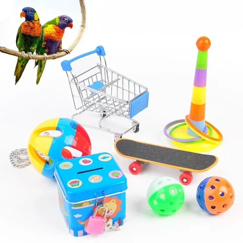 Parrot Chew Toy - Swing Ball with Plastic Rings for Training and Intelligence