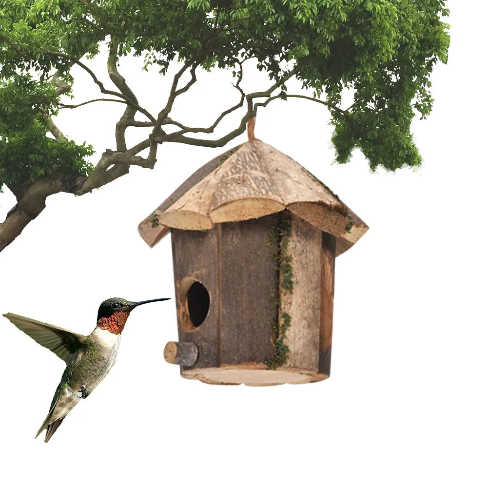 Hummingbird House - Wooden, Hanging Bird Nest Box, Outdoor Garden Decor