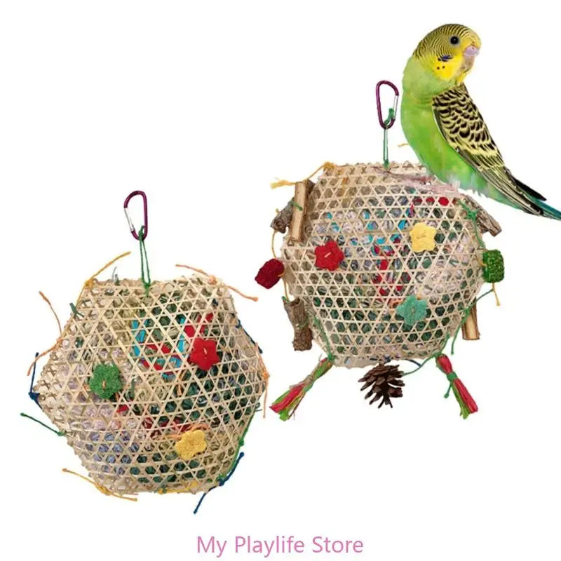 Natural Bamboo & Grass Bird Toy - Exercise & Chew for Medium to Large Parrots