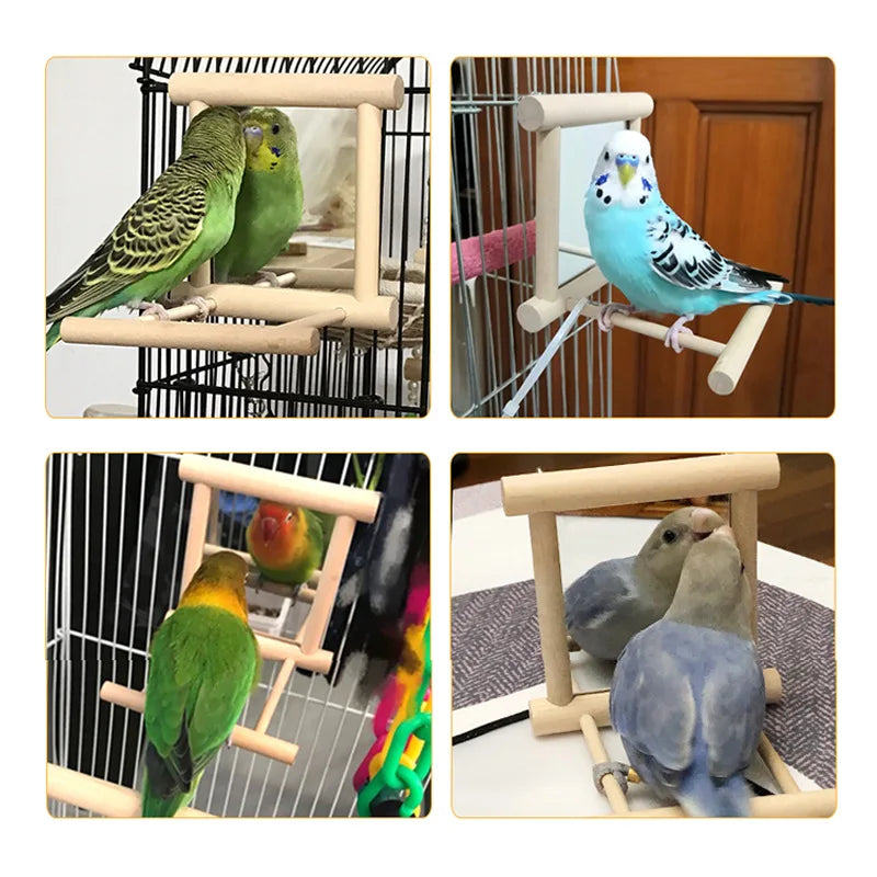 Bird Cage Bird Mirror Toy with Stand - Great for Parrots, Budgies and More