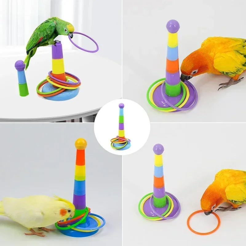 Parrot Chew Toy - Swing Ball with Plastic Rings for Training and Intelligence