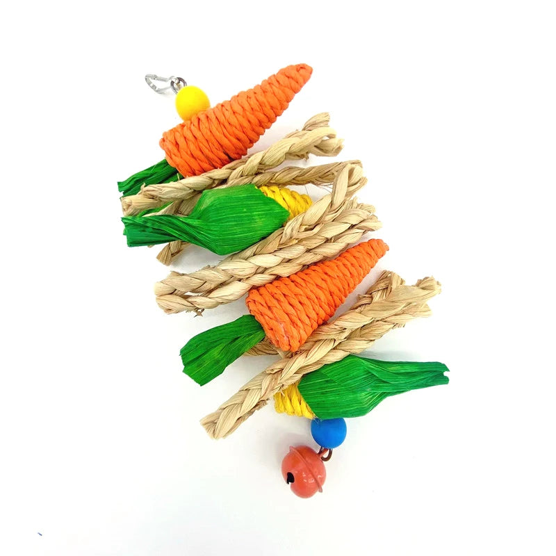 Parrot Chew Toy - Handwoven Carrot Corn Vine Ball for Birds & Small Animals
