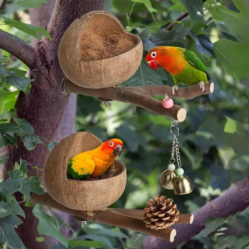 Coconut Shell Bird Nest - Hideaway for Parrot & Parakeet, Comfortable Nest Box