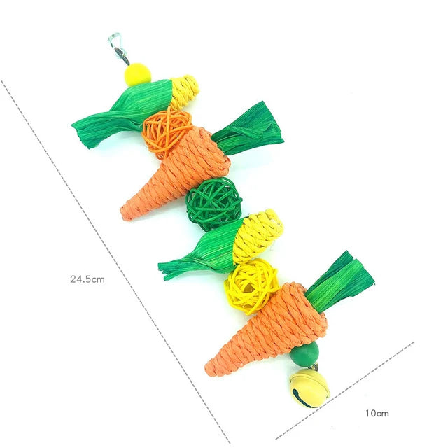 Parrot Chew Toy - Handwoven Carrot Corn Vine Ball for Birds & Small Animals