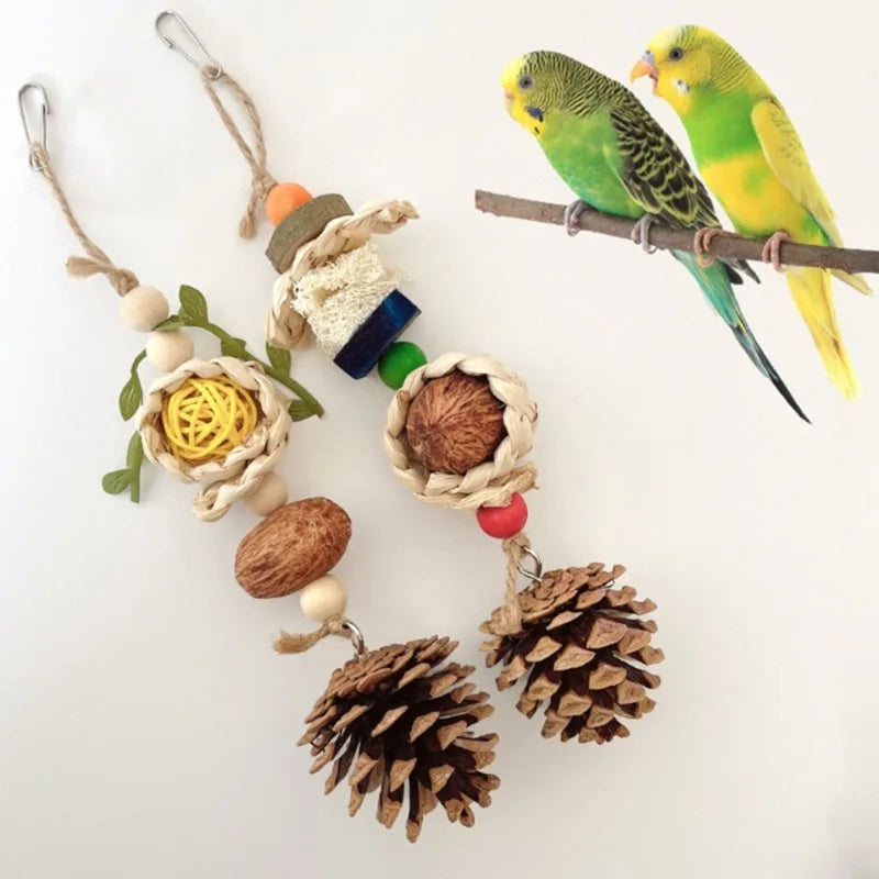 Large Parrot Tearing Toy - Natural Wooden Blocks, Chewing Bird Cage Toy