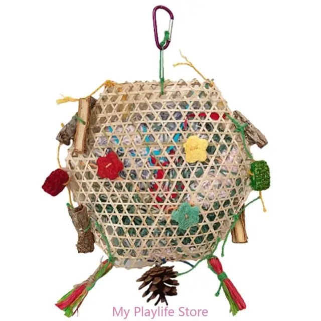 Natural Bamboo & Grass Bird Toy - Exercise & Chew for Medium to Large Parrots
