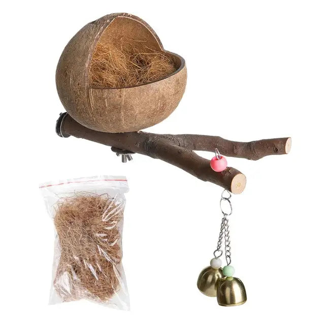 Coconut Shell Bird Nest - Hideaway for Parrot & Parakeet, Comfortable Nest Box