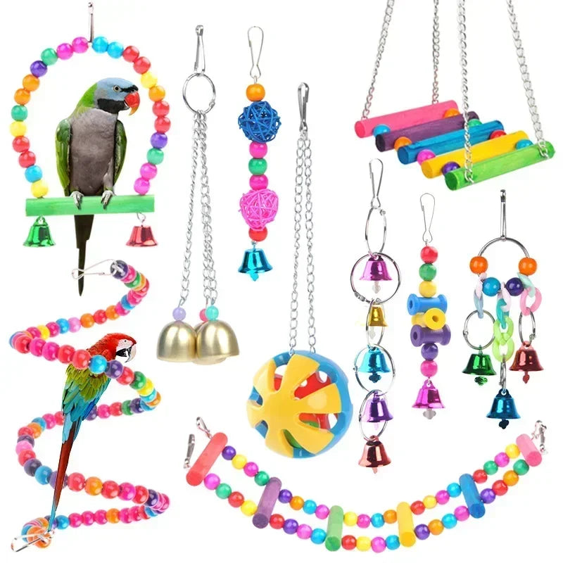 Parrot Chew Toy - Swing Ball with Plastic Rings for Training and Intelligence