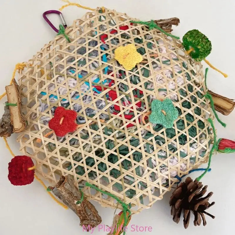 Natural Bamboo & Grass Bird Toy - Exercise & Chew for Medium to Large Parrots