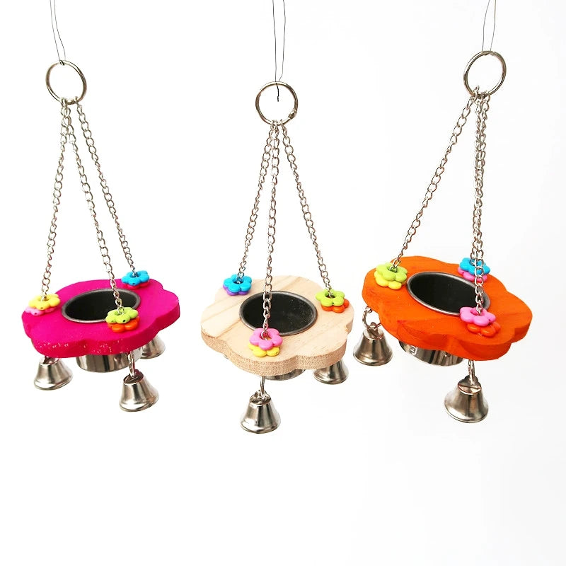 Colorful Parrot Feeding Bowl & Hammock - Food Box, Bell Holder