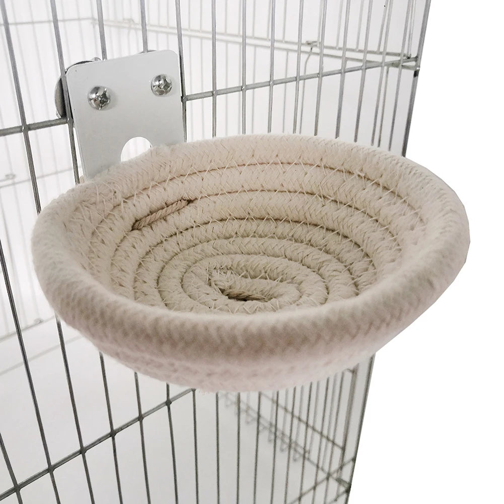Handmade Cotton Rope Bird Breeding Nest - With Hooks, For Budgie & Parakeet