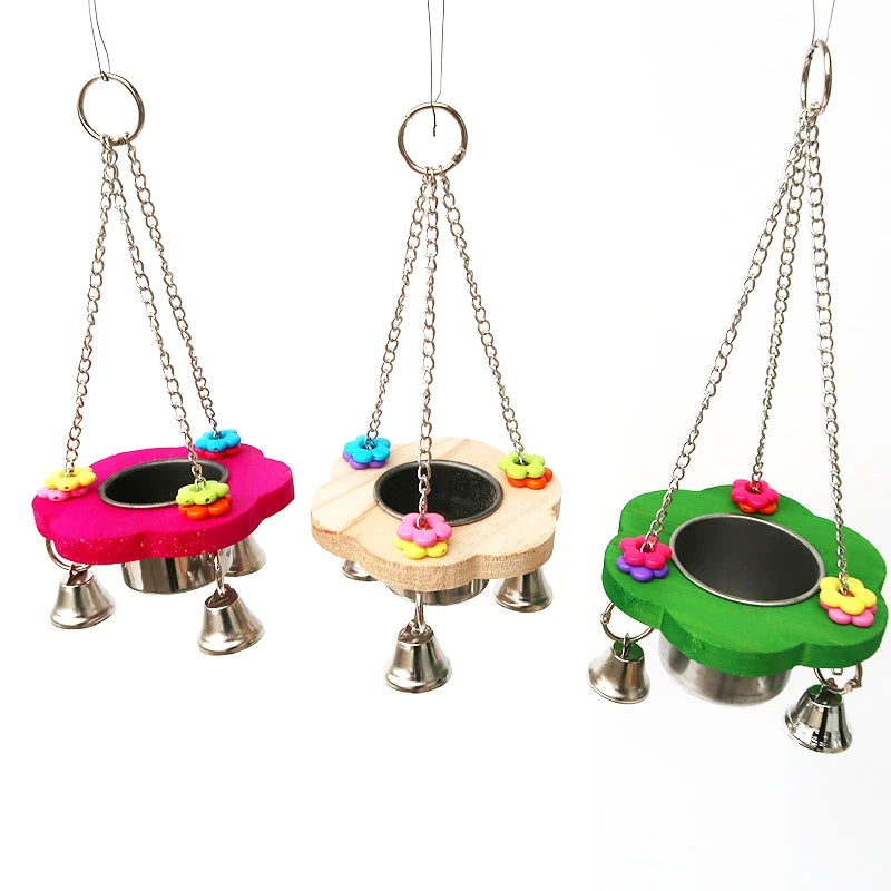 Colorful Parrot Feeding Bowl & Hammock - Food Box, Bell Holder