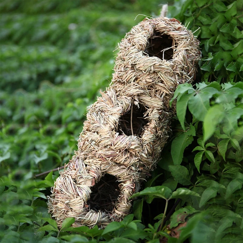 Hand-Woven Grass Bird Nest - 3 Holes, Comfortable Outdoor Aviary