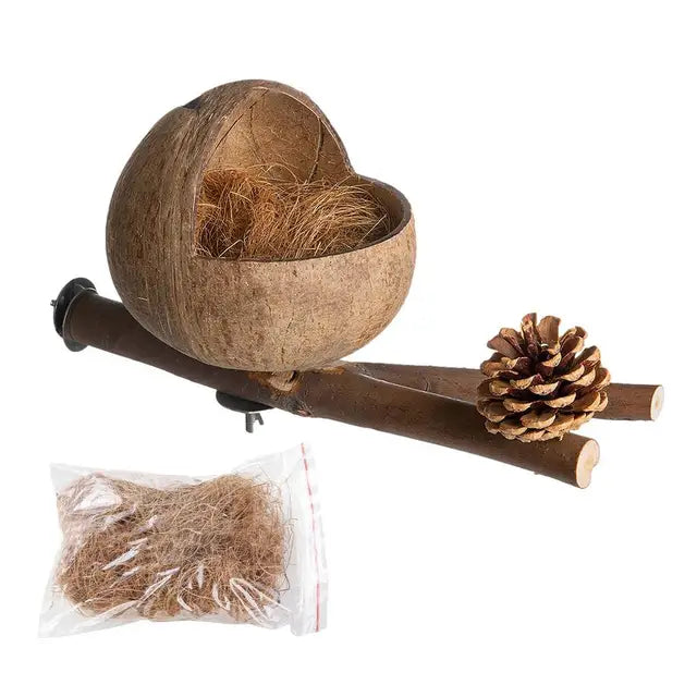 Coconut Shell Bird Nest - Hideaway for Parrot & Parakeet, Comfortable Nest Box