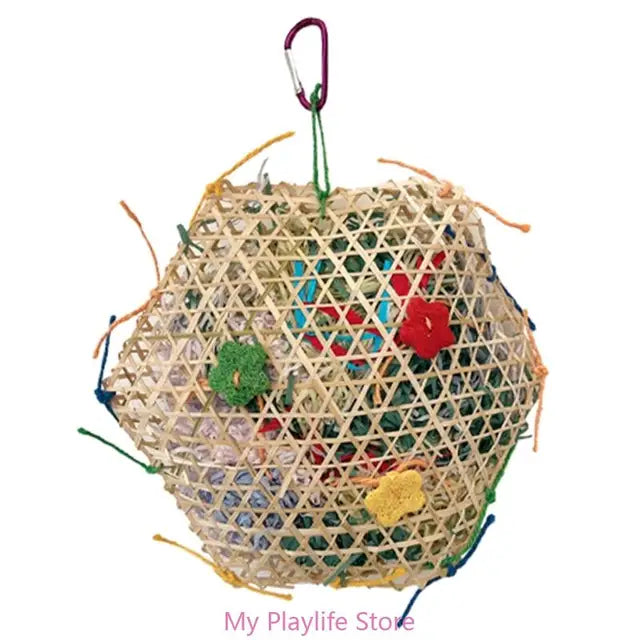 Natural Bamboo & Grass Bird Toy - Exercise & Chew for Medium to Large Parrots