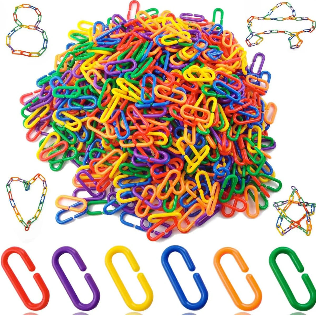 100PCS Rainbow C-Clips - Ideal for Sugar Glider, Rat, Parrot Swing & Climbing Chain Cage Toy