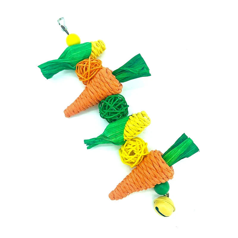 Parrot Chew Toy - Handwoven Carrot Corn Vine Ball for Birds & Small Animals