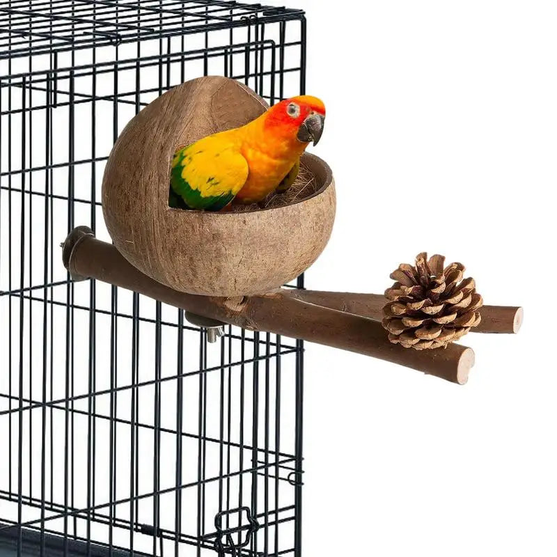 Coconut Shell Bird Nest - Hideaway for Parrot & Parakeet, Comfortable Nest Box