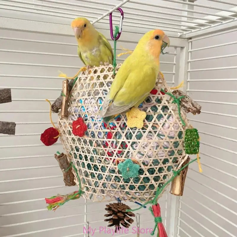 Natural Bamboo & Grass Bird Toy - Exercise & Chew for Medium to Large Parrots