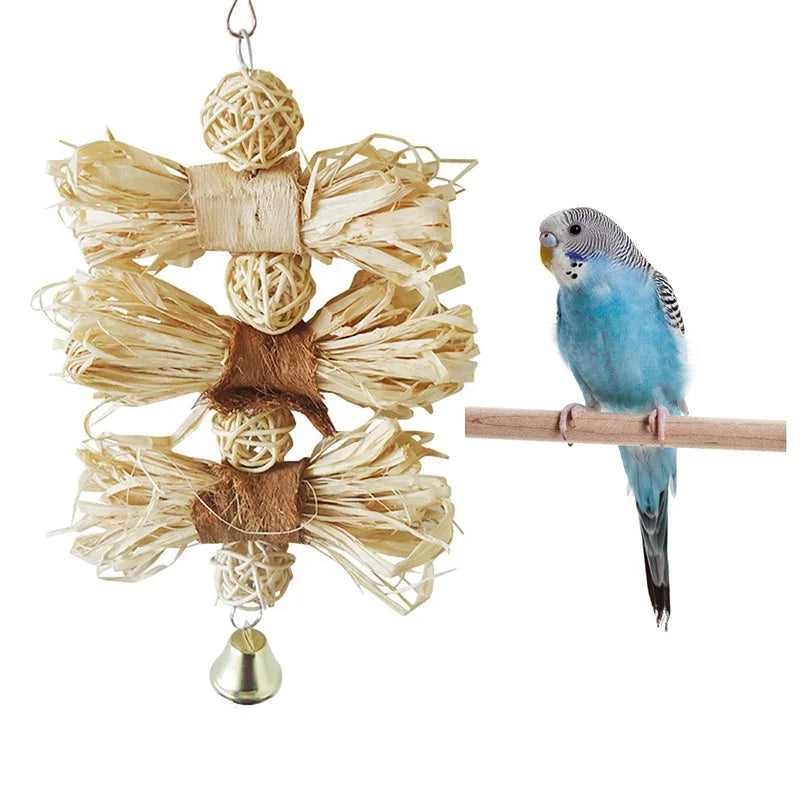 Large Parrot Tearing Toy - Natural Wooden Blocks, Chewing Bird Cage Toy