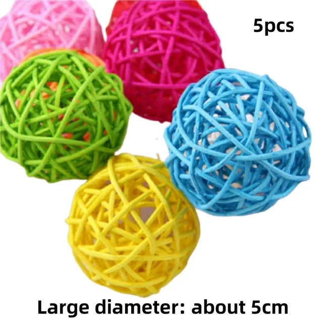 5pcs Bird Rattan Ball Toy - Chewing & Playing for Parrots & Budgies
