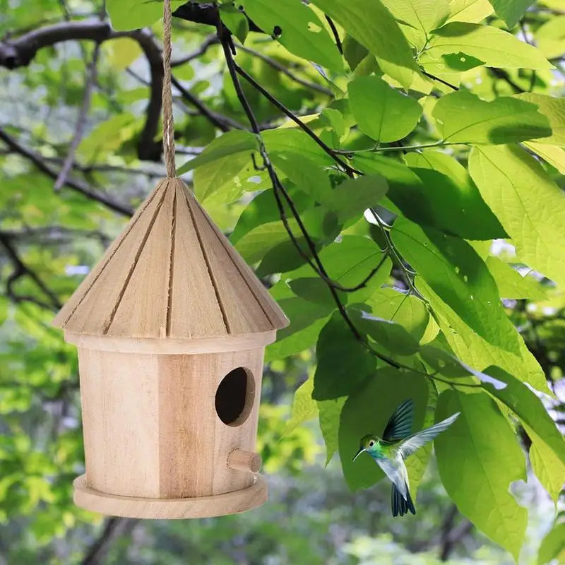 DIY 木製鳥屋餵食器－戶外懸掛式鳥巢，適用於居家與花園裝飾