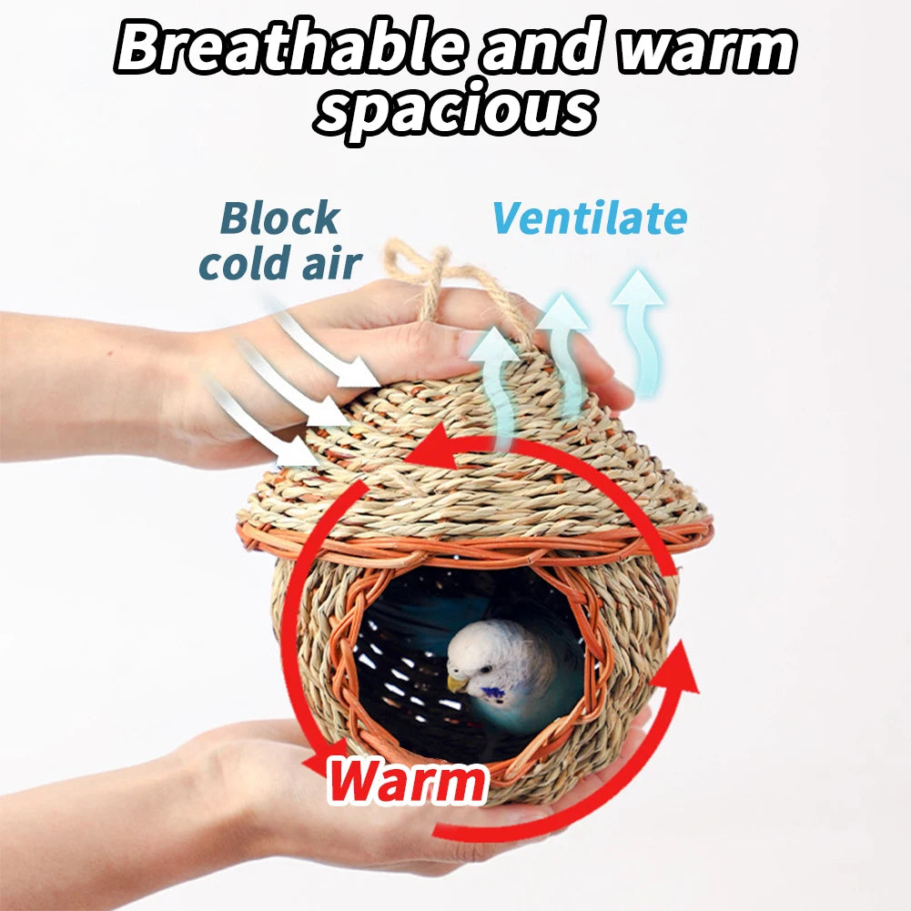 Hand-Woven Grass Bird Nest - Small Parrot & Canary Outdoor Hanging Hut