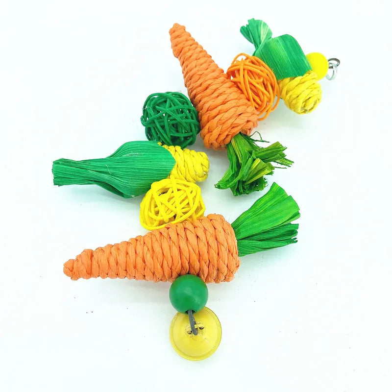 Parrot Chew Toy - Handwoven Carrot Corn Vine Ball for Birds & Small Animals