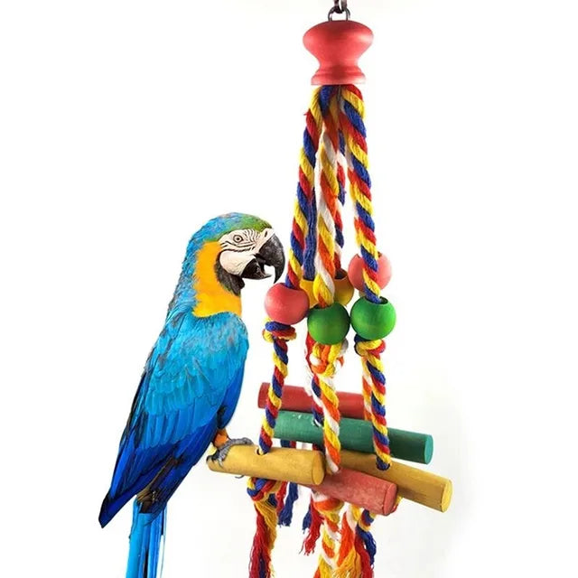 Large Parrot Tearing Toy - Natural Wooden Blocks, Chewing Bird Cage Toy