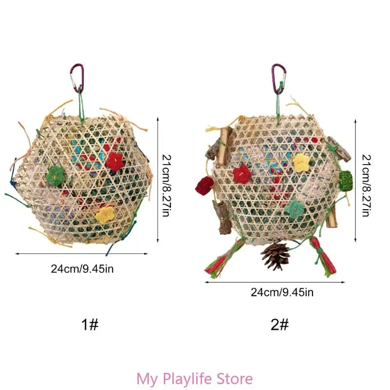 Natural Bamboo & Grass Bird Toy - Exercise & Chew for Medium to Large Parrots